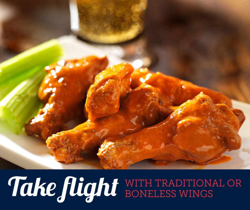 Bone-in and boneless wings tossed in sauce